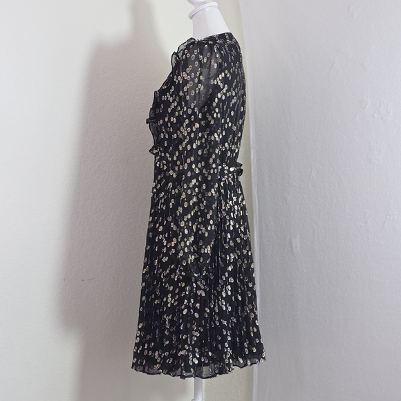 A Loves A Black Gold Metallic Dot Long Sleeve Dress | Party Mini Dress SZ M - Picture 4 of 14